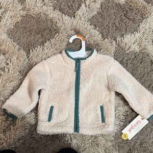 Cat & Jack Cream Sherpa Jacket with Green Details